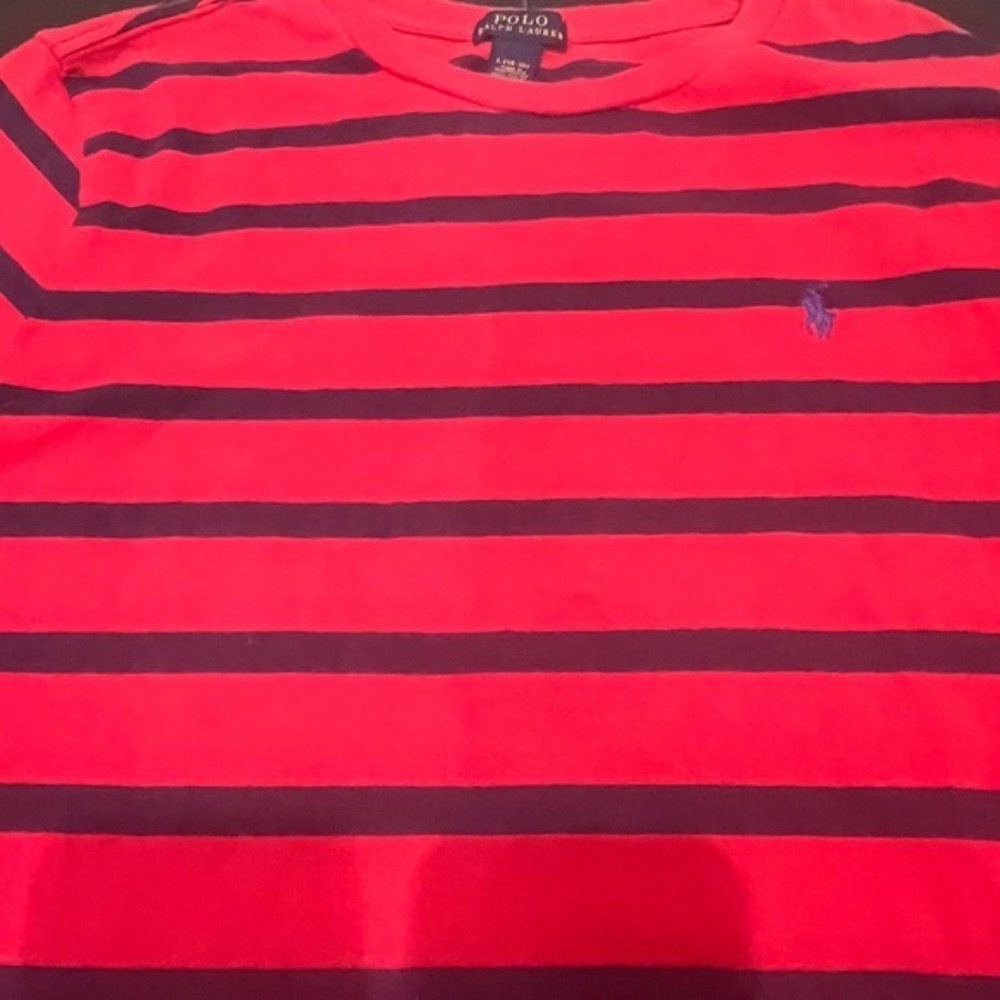 Polo Ralph Lauren Boys Red Navy Striped Long Sleeve T-Shirt Size L 14-16 Cotton - Picture 5 of 5
